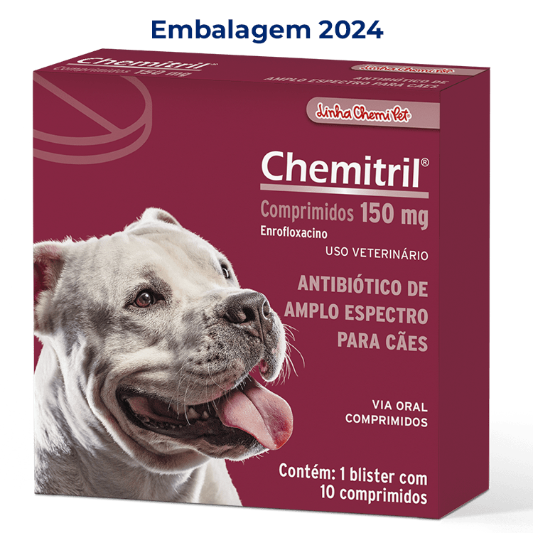 Antibiótico para Cachorro Chemitril Chemitec 150 mg 10 Comprimido.